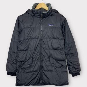 Patagonia Girl's Down Parka Puffer Coat Hooded  Sherpa Lined Quilted Black Sz‎ M